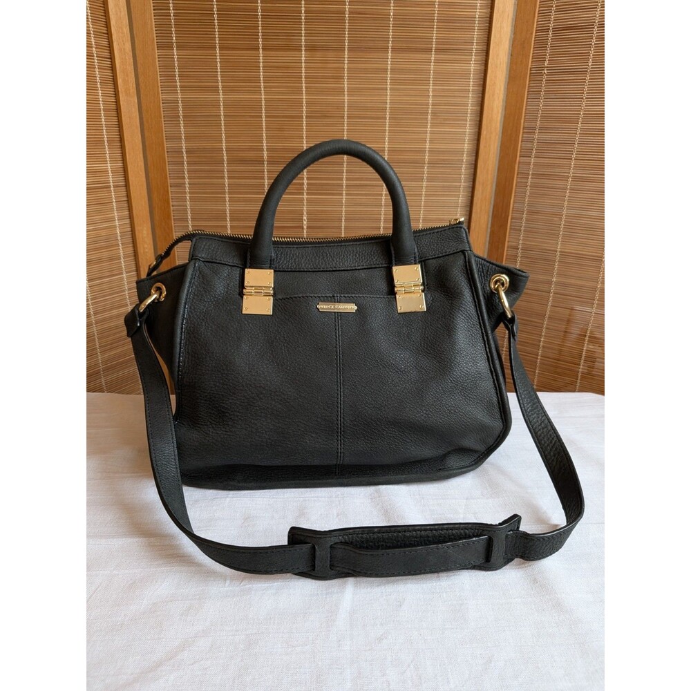 Vince Camuto Suede Leather Satchel Shoulder Bag Black